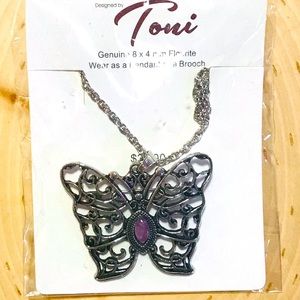 Genuine flourite Stone butterfly necklace